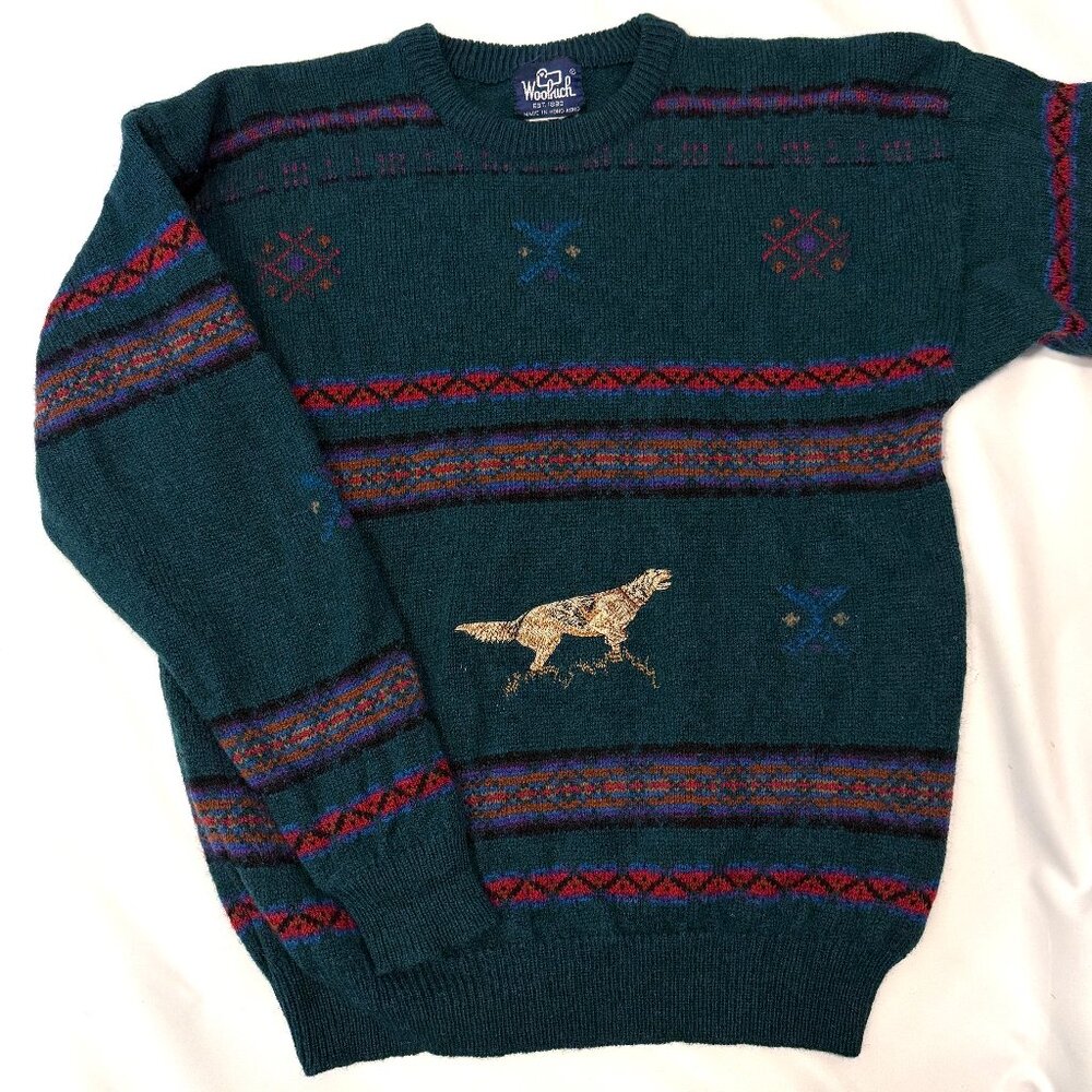 Vintage Woolrich Hunting Dog Embroidered Wool Winter Sweater Excellent Condition - Picture 2 of 14